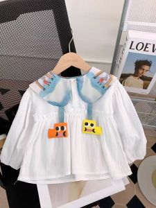 Setelan Anak Perempuan Import Variasi Kerah Saku Blouse Animasi Cute Kancing Jeans Kulot Renda