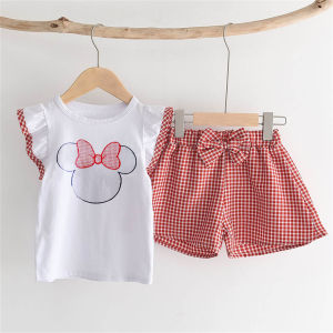 Daigo Desi Merah Setelan Anak Perempuan 1 2 3 4 5 Tahun Katun Kotak spandex Style Korea Lucu Viral