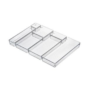 Clear Drawer Organizer Transparent Drawer Divider Storage Box Set Bins Case for Utensil Cosmetic Groceries Kitchen Tableware