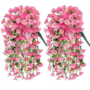 Quivlox Artificial Flower Vine Garland Faux Morning Glory Plastic Hanging Decor Uv Resistant Indoor Outdoor Wall Wedding