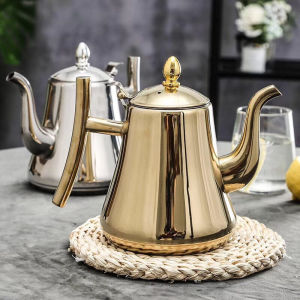 1L/1.5L Stainless Steel Gold Teapot Long Mouth Tea Pot Coffee Pot With Filter Metal Tea Kettle Gas Stove Induction Cooker Water Kettle Universal