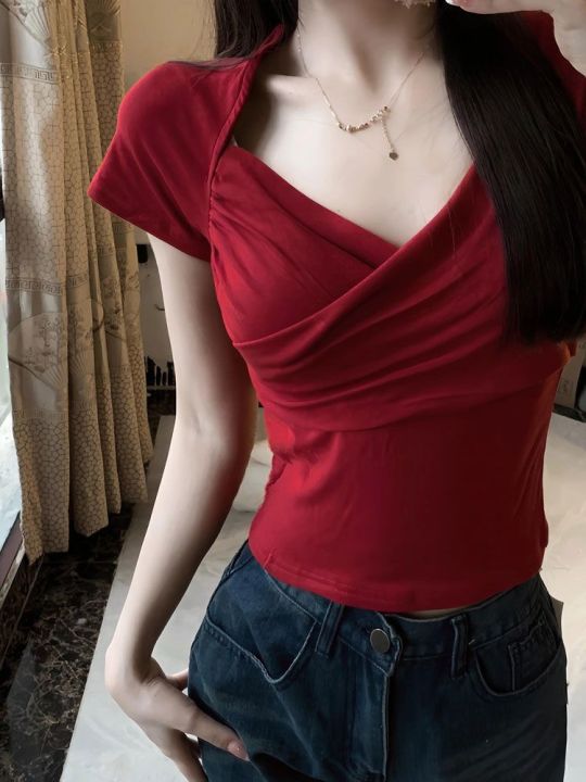 SPICYG Áo Thun Nữ Cổ Tim Áo Thun Nữ Kiểu Đẹp Áo Crptop Nữ Ao Lop Top Nữ ...