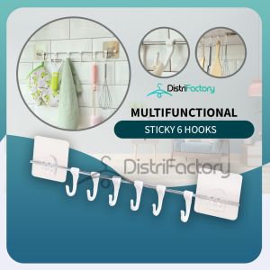 Non trace Sticker 6 Hooks Kitchen & Bathroom included Punching Kitchen Hook