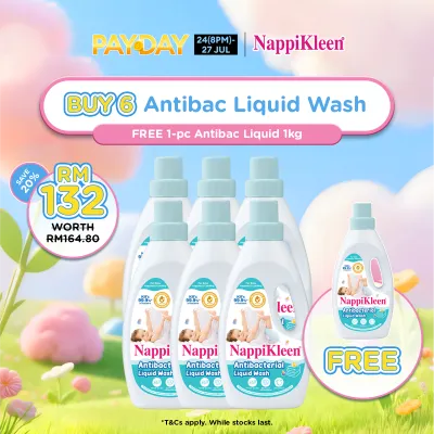 [Payday Exclusive] Nappikleen Anti-Bacterial Liquid Wash (1.85kg x 6) + Nappikleen Anti-Bacterial Liquid Wash (1kg)