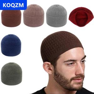 [COD] KOQZM Giản Dị Dệt Kim Hồi Giáo Người Đàn Ông Cầu Nguyện Mũ Mùa Đông Ấm Beanies Cap Hồi Giáo Ramadan