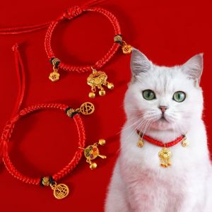 QUERIDO Adjustable Spring Festival Collar Nylon Exquisite Cat Collars Household Products Portable Small Dog Longevity Lock Home