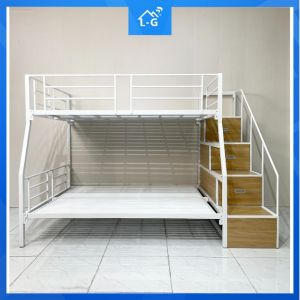 GIƯỜNG TẦNG SẮT CẦU THANG BẬC GỖ CHO BÉ ĐẸP