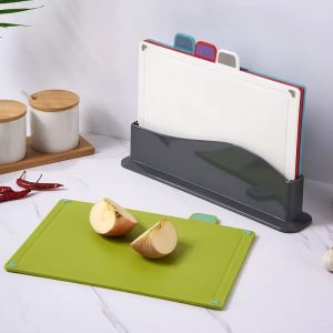 Kitchen Plastic Cutting Board Set Baby Complementary Food Four Colors Classification with Stand Home Use Four Piece Set