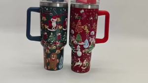5D Creative Christmas 40oz Handle Car Mug 304 Stainless Steel Straw Ice Cup Car Thermos Cup