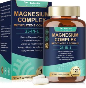 Totaria Magnesium Complex with Methylated Vitamin B-Complex + D3 K2 - High Absorption Magnesium Glycinate & Citrate for Sleep Nerve & Muscle Relief - Energy & Mood Booster