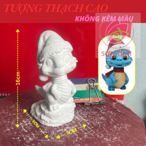 Tượng tô màu giáng sinh  RỒNG ĐỘI MŨ ĐÓN GIÁNG SINH thạch cao trắng (Không kèm màu) luyện vẽ decor trò chơi trẻ em