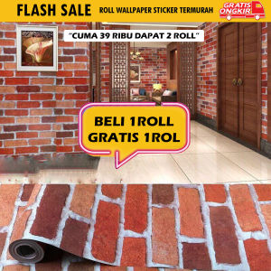 ( DAPAT 2 ROLL ) BELI 1 GRATIS 1 WALLPAPER STIKER DINDING ELEGANT MOTIF BATA KOMBINASI UKURAN 45 CM X 5 METER PROMO BAYAR DI TEMPAT