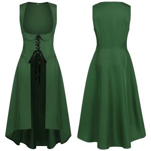 Retro Medieval Sleeveless Dress Steampunk Waist-Cinching Strap Halloween Stage Costume COS Party dress