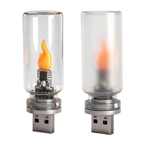 2PCS Car Flame Atmosphere Lamp USB LED Flash Candles Effect Light Mini Decorative Mood Lighting for Holiday Auto Interior Decoration