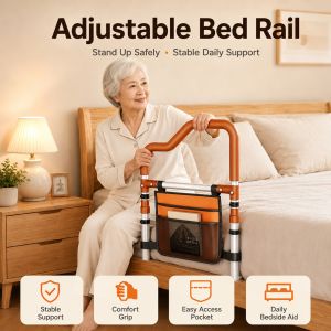 Adjustable Bed Rail Non-Slip Ergonomic Handle Storage Pocket For Elderly Adults Safety