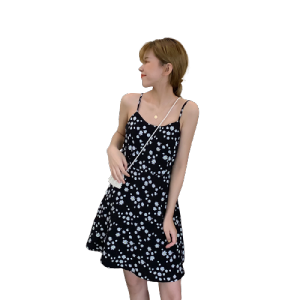 Floral suspender one-piece dress- D1 [Dress]