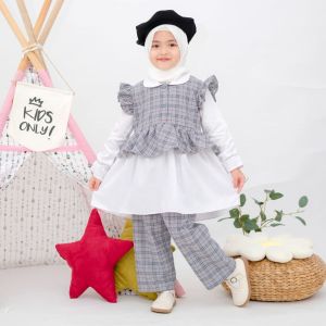 Set Candy Setelan Baju Anak Perempuan Motif Kotak-Kotak Untuk usia 3-10 Tahun Model Terbaru
