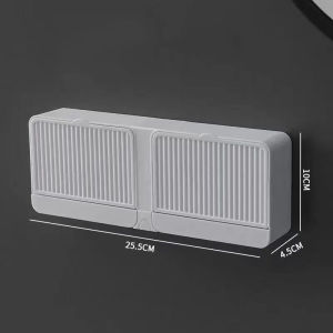 Double Grid Soap Dish with Cover Drain Lid Punch-Free Soap Holder Bathroom Suction Cup Punch-free Wall Mount With Lid And Drain For Bathroom Wall Hanging Rack