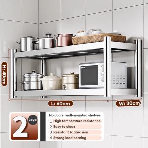 3 Tier Stainless Steel Kitchen Shelf Heavy Duty Storage Rack Microwave Oven Stand Wall Mounted Counter Organizer for Pots Pans Plates and Cookware
