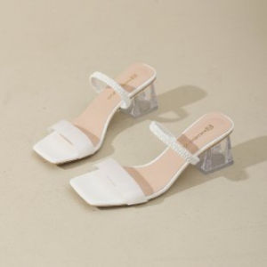 [Free Shipping] Slippers WomenS New Style WomenS Shoes One-Strap High-Heeled Sandals Summer Korean Style Square-Toe Sandals For Women