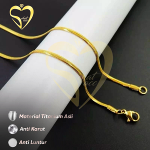 Kalung Titanium Gold Silver Gepeng Pria Wanita Anti Karat