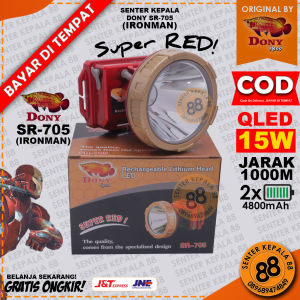 Senter kepala DONY Cas DONY Ironman SR 705 Super Red 15 WATT 15W QLED LED SUPER TERANG MURAH Sintar Dony Kepala SUPER TERANG 705 SR-705 BERBURU GUNUNG MANCING ANTI AIR CAHAYA PUTIH KUNING CAS ULANG RECHARGEABL