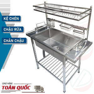 Chậu Rửa Bát Có Chân Kèm Kệ Úp Chén Đa Năng Dài 112cm x Rộng 45cm x Cao 133cm - Chậu 1 hộc Kệ 1 tầng