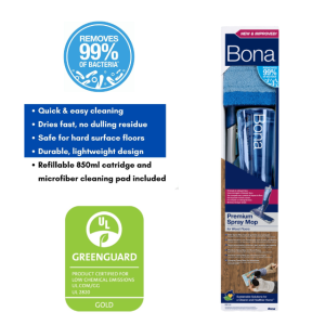 BONA Wood Floor Spray Mop Bona Wood Floor Mop 850ml Microfiber Complete Set Ergonomic Design Extra-Wide Swivel Head Safe for All Sealed Wood Floors Streak-Free Quick & Easy Cleaning