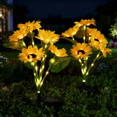 Waterproof Solar Sunflower LED Light Outdoor Decorative Lights Garden Night Lamp Lampu Hiasan Taman