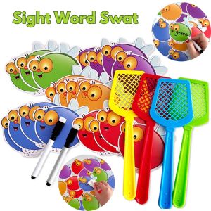 Sight Word Swat Erasable Flashcards Fly Swatter for Kids Baby Learning English Words Phonics Parent-Child Interactive Games Children Educational Toys Teaching Aids