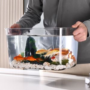 ER52858 Fall Prevention -proof Plastic Fish Tank PET Transparent Mobile Small Fish Tank Hydroponic Planter Fish Tank Water Plant Tank Goldfish Bowl For Fish Shrimp Turtle