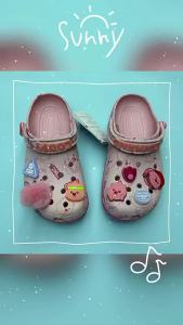 crocsEVA Pink perforated shoes for girls princess-style cute Ruby shoes outdoor water play anti-odor slippers outdoor non-slip
