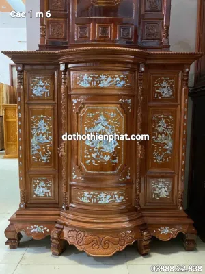 TỦ THỜ GỖ CĂM XE MẶT GÕ 1M6 MẪU MỚI RẤT ĐẸP