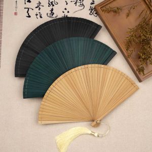 JDPOK Chinese Style Solid Color Bamboo Fan Portable Exquisite Tassel Folding Fan Photography Props with Random Tassel Kimono Fan Home Decoration