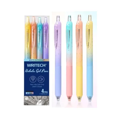 ชุดปากกาเจล 4 ด้าม ตรา writech รุ่น 0163 หมึกสีน้ำเงิน 0.7 มม.ด้ามสีทูโทน ลายดาว nebula เขียนลื่น ไม่มีเสียงกด (gel pen)