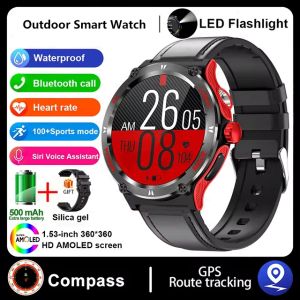2025 Đồng hồ thông minh nam ngoài trời 1.53" mới chống nước 3ATM thể thao la bàn đèn pin LED mạnh 500 mAh cuộc gọi Bluetooth theo dõi đồng hồ thông minh cho Huawei