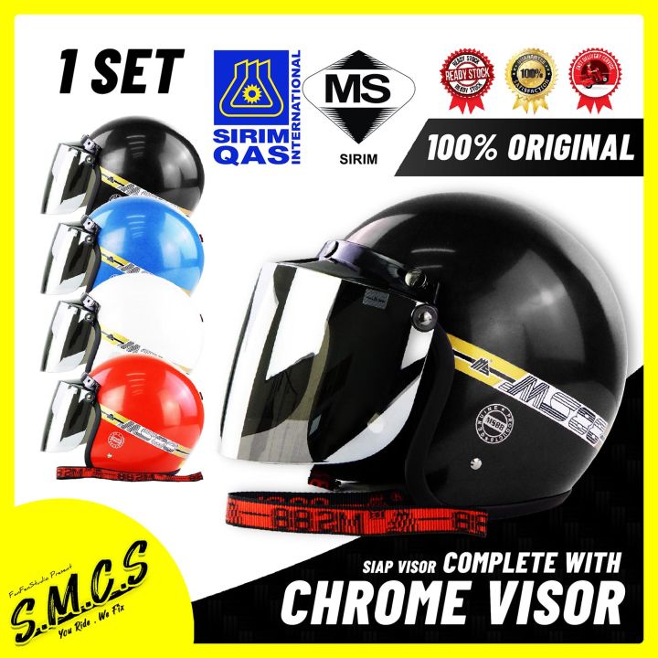 MS88 Helmet SIAP Visor Chrome MS Tali Tulisan Merah 100%ORIGINAL