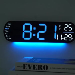 13.8 Inch Wall mounted clock Large Digital Wall Clock With Remotewith RGB Lighting 10 Brightness Adjustable Big Digits Modern Wall Clock For Living Room BedroomFast shipping