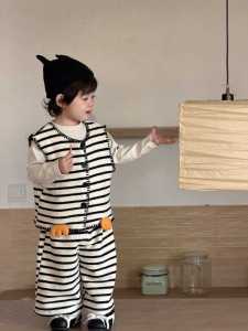 Baby autumn clothes 2026 Korean-style childrens clothing autumn collection boys penguin striped vest set