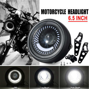 Retro 6.5 LED Motorcycle Headlight DRL Motobike Headlamp Bracket Fog High Low Beam Bulb for Cafe Racer Bobber Motor Head Light