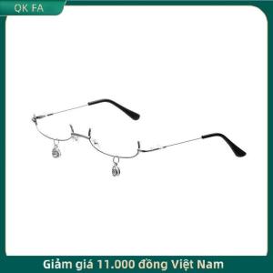 QK FA ✨ Cổ Điển Kính Kim Loại Khung Nửa Mà Không Có Ống Kính Cô Gái Chic Cosplay Đảng Trang Trí Lensless Kim Loại Nửa Khung Kính Với Chuỗi