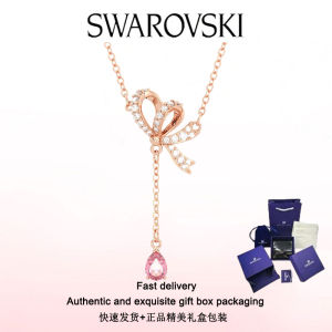 ♈Swarovski♈ Stylish Womens Jewelry The New Rose gold Bow Pink Crystal Gemstone Hyperbola Y Pendant Necklace Valentines Day gifts birthday gifts Free genuine gift box
