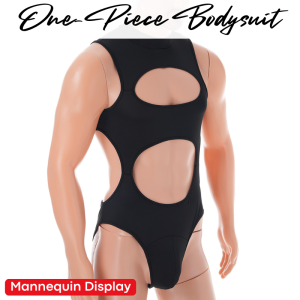 Mens Bodysuit: Polyester Brief Bodysuit Underwear with Removable Stud Button (CMC005)