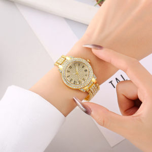 Womens watch full of diamonds luxury wristwatch womens starry sky design steel chain watch small dial fashionable watch for women