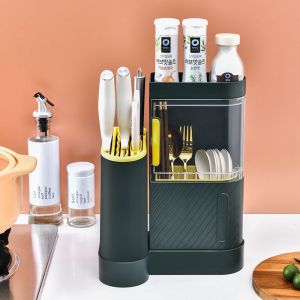 Justliving 1 cái Giá đựng dao đa năng nhà bếp đũa hộp đựng gia vị Hộp đựng thìa Hộp đựng dao thoát nước gia đình giá đựng dao để bàn