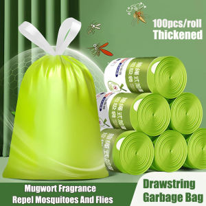 RainbowTech 100Pcs/Roll Portable Drawstring Garbage Bag Mugwort Mosquito Repellent Tear-Free Trash Bags