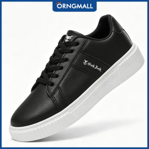 ORNGMALL Mens Black White Platform Casual Sneakers - PU Leather Waterproof Skate Shoes Thick Sole Non-Slip Lightweight Shoes for Daily/Work/Outdoor
