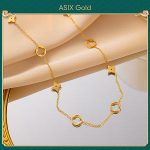 ASIX GOLD สร้อยคอโคลเวอร์สี่แฉกนำโชคเคลือบทอง 24K สร้อยคอแฟชั่นเกาหลี ชุบทอง 18K สร้อยคอเหล็กไทเทเนียมผู้หญิง จะไม่เปลี่ยนเป็นสีดำ จะไม่ลอก ของขวัญที่ประณีต