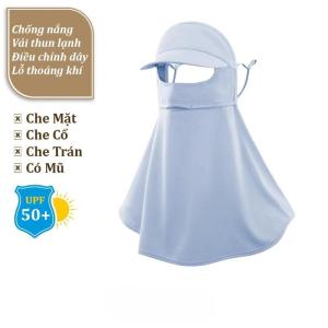 Khẩu trang chống nắng cao cấp UPF50+ có và không mũ – che kín mặt cổ vải lụa lạnh thoáng khí