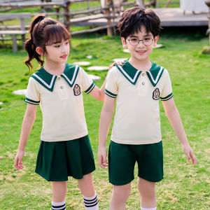 Rolanko 2Pcs Childrens Graduation Uniform College British Style Kindergarten Summe Graduation Photo Clothing Primary School Uniform Green 3-16 Years